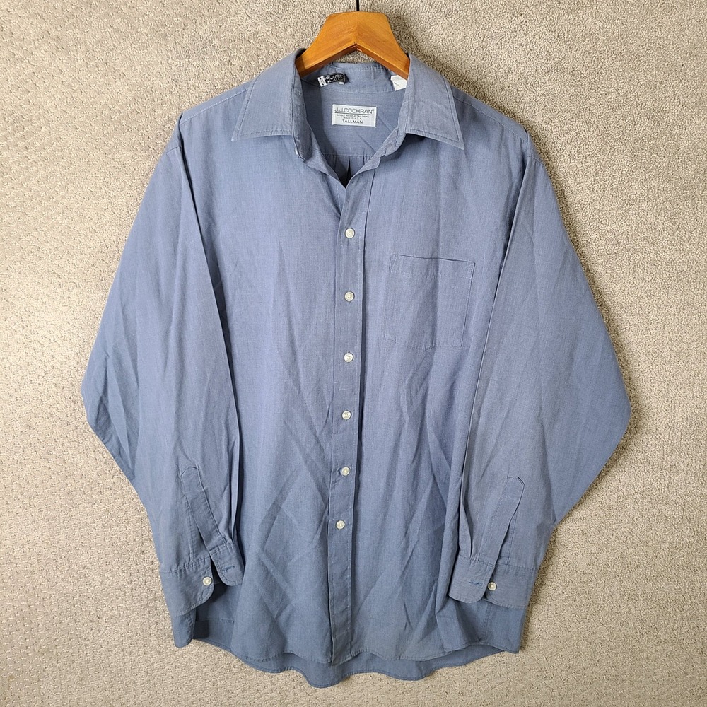 Vintage JJ Cochran Shirt‎ Mens 17.5 37 Blue Button Down Cotton USA Tall Man